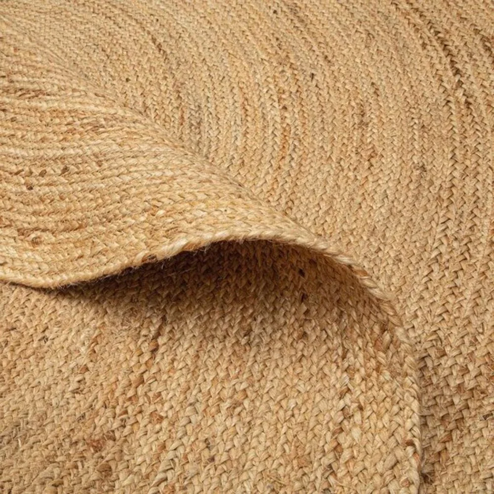New 5’ Round Hand-Woven Jute Rug, Natural Reversible Boho Braided Floor Carpet